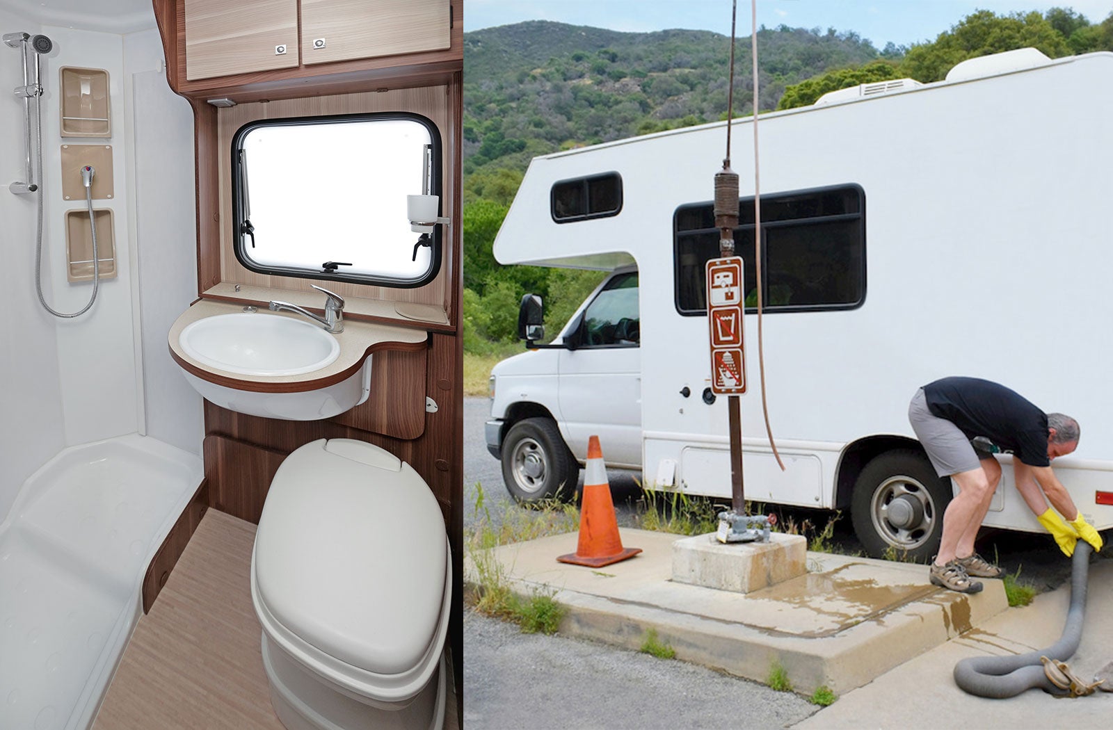 Portable RV/camper toilet and holding tank setup in Pontiac, Michigan