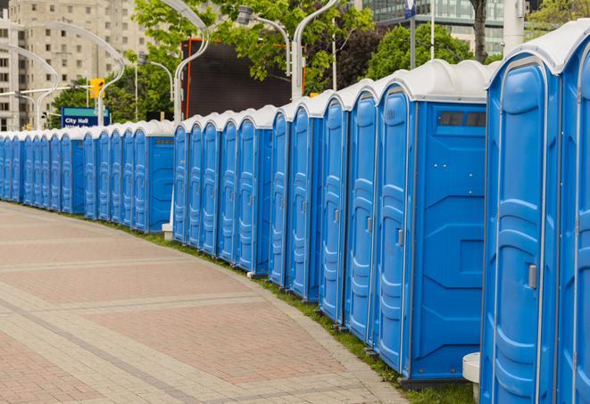 Seasonal porta potty units set up at a Pontiac, Michigan venue