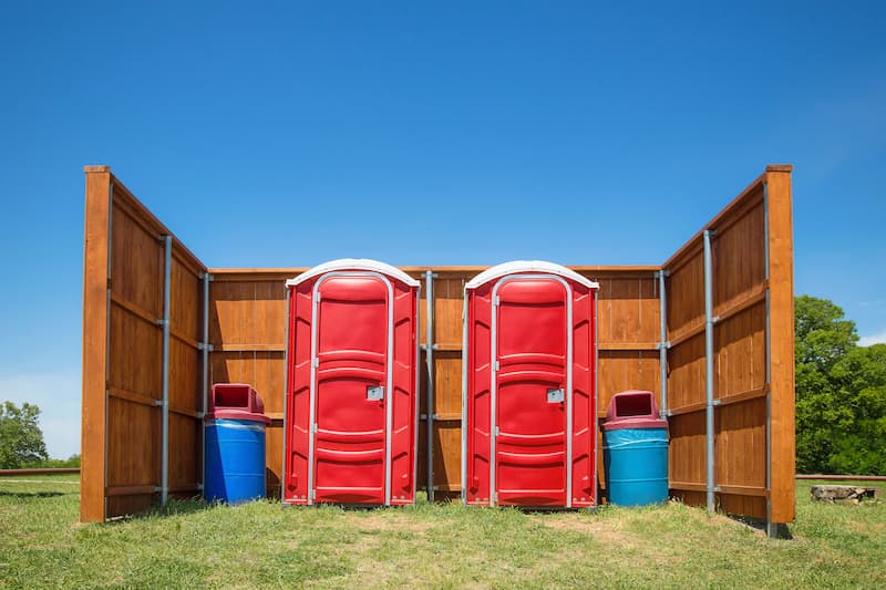 Short-term porta potty units staged for delivery in Pontiac, Michigan